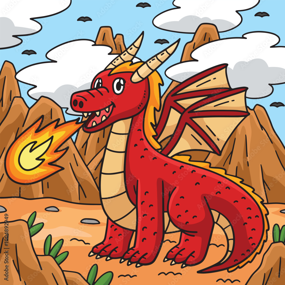 Dragon Breathing Fire Colored Cartoon Dragon Breathing Fire Colored Cartoon
