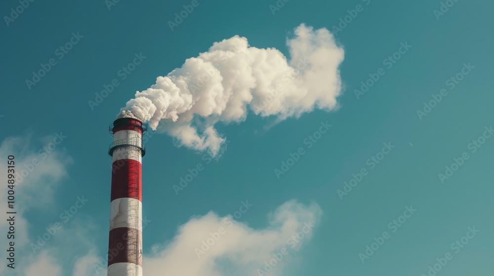 industry pipe with white smoke pollution