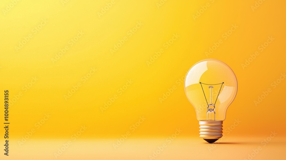 A light bulb is lit up on a yellow background A light bulb is lit up on a yellow background