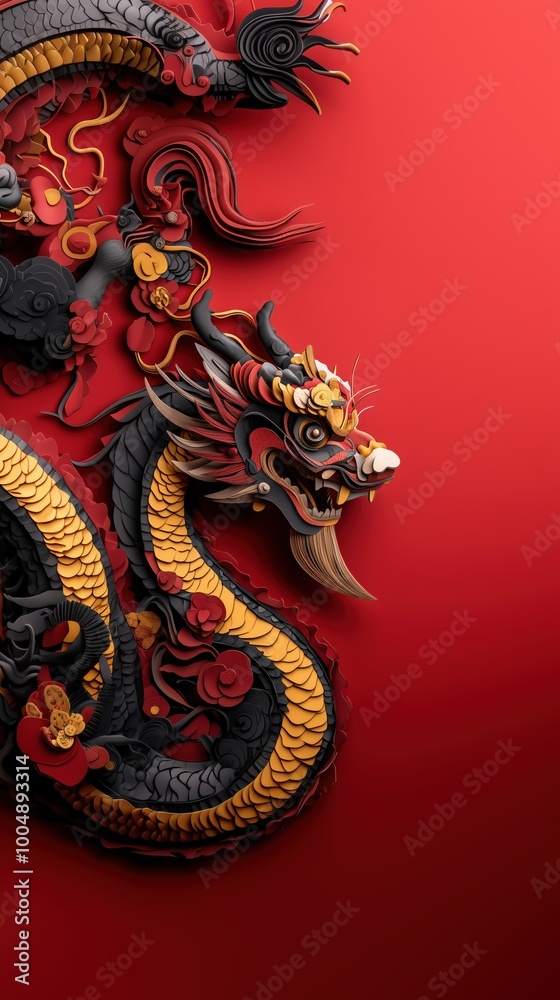 Traditional Chinese dragon made of cardboard for Lunar New Year celebration Traditional Chinese dragon made of cardboard for Lunar New Year celebration