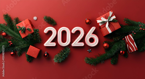 3d text renderer 2026 Background decoration for holiday event, greeting card, Christmas invitation and holiday background. Background concept 2026