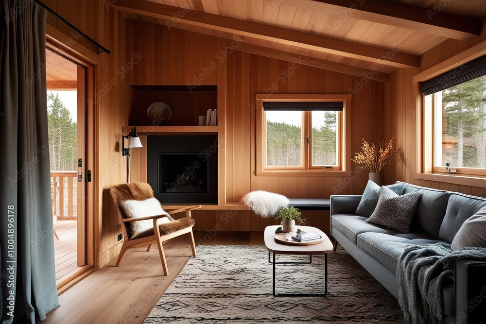 Inviting Scandinavian Cabin Interior with Warmth, Natural Light, and Cozy Design Inviting Scandinavian Cabin Interior with Warmth, Natural Light, and Cozy Design