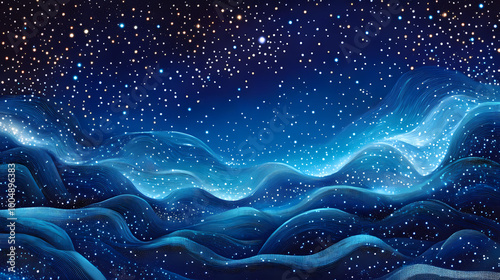 A pointillist artwork of a starry night sky, with thousands of tiny dots of light creating a textured and abstract background. Pointillist Art. Illustration photo