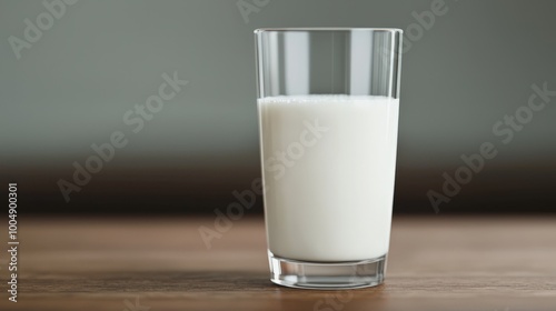 Glass of Milk on Wooden Table Simple Minimalist Kitchen Still Life