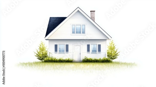 Wallpaper Mural A white house with a blue roof and a chimney Torontodigital.ca