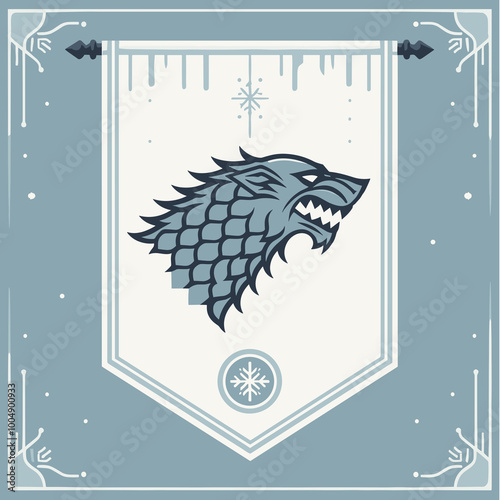 Εκτύπωση καμβά House Stark Banner Flat Vector Illustration Design