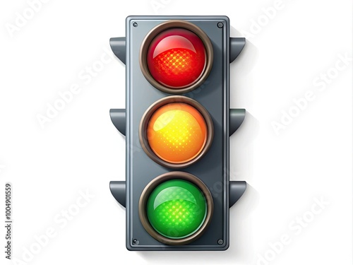 Vector illustration of a colorful stoplight with red, yellow, and green lights on a white background