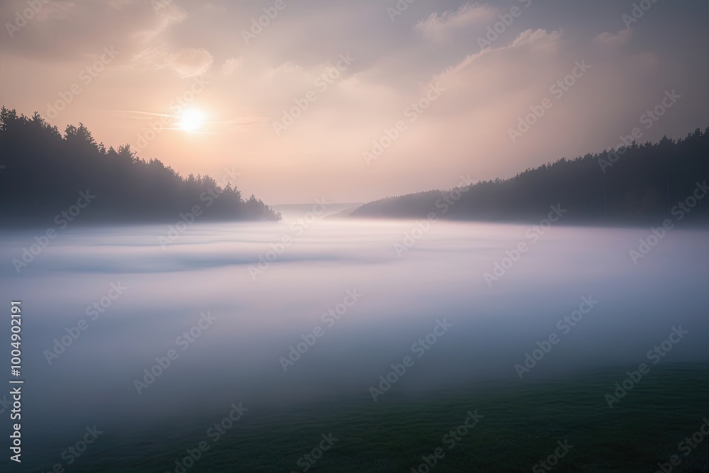 Fototapeta premium Ethereal Fog Enveloping a Serene and Dreamy Atmosphere