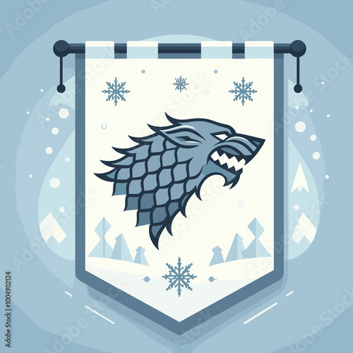 Φωτογραφία House Stark Banner Flat Vector Illustration Design