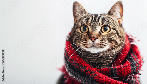 christmas-cat-festive-scarf-red-plaid-blanket