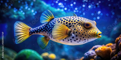 Vibrant Bubblefish Swimming Gracefully in Clear Blue Water of a Tropical Aquarium Environment