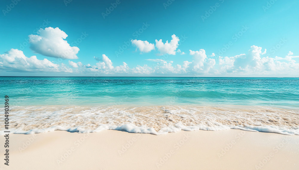 Obraz premium clear-blue-sky-pristine-beach-soft-white-sand-seashore-landscape
