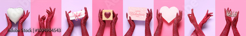 Collage of hands covered wi...