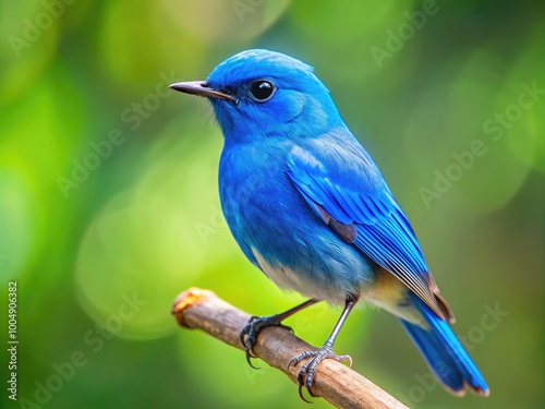 Vibrant Little Blue Bird Perched on a Branch Against a Soft Natural Background in Bright Daylight