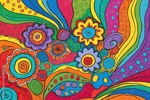 Vibrant Whimsical Doodle Design for Kids with Colorful Patterns and Bright Textures