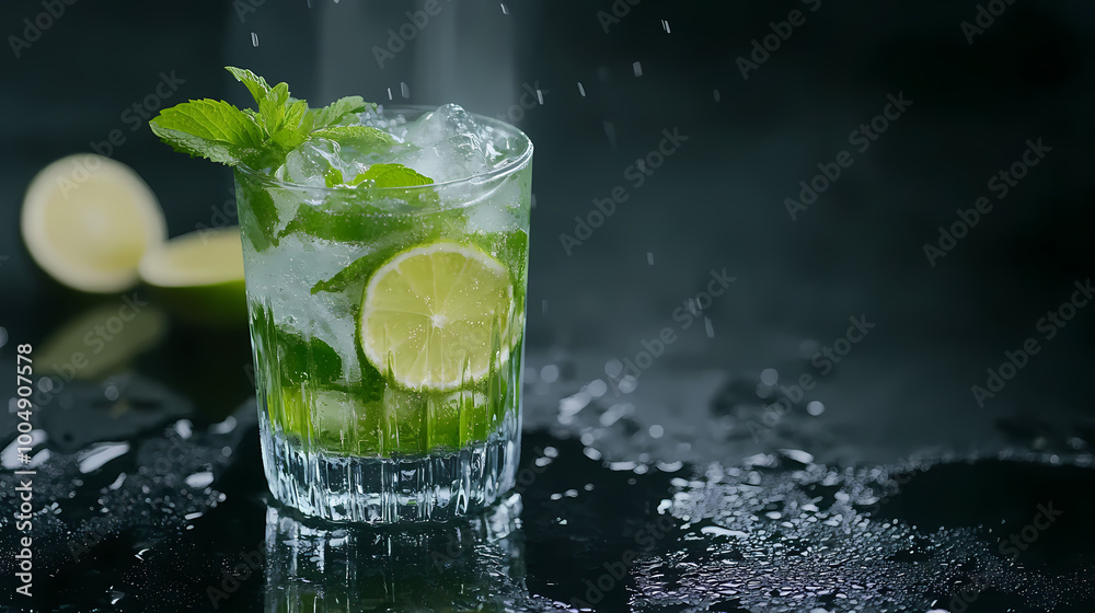 a close up of a glass of water with lime and mint, drinking cocktail, defence, drink, cocktail bar, rum, drinks, night time raid,4k ai . a close up of a glass of water with lime and mint, drinking cocktail, defence, drink, cocktail bar, rum, drinks, night time raid,4k ai .