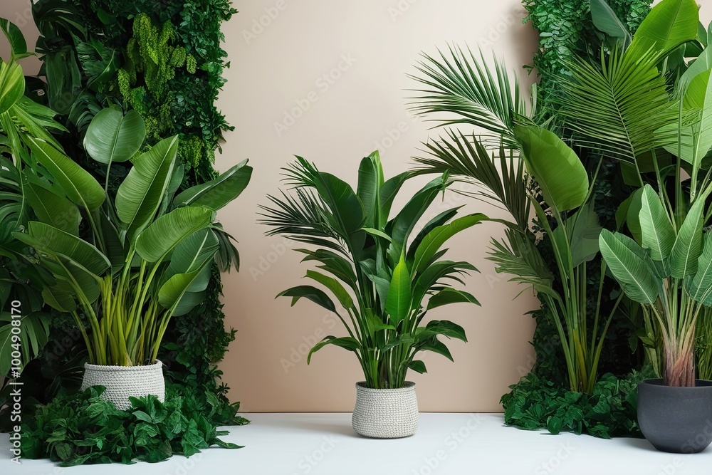 Lush Tropical Plants in Three-Dimensional Greenery on Blank Backdrops Lush Tropical Plants in Three-Dimensional Greenery on Blank Backdrops