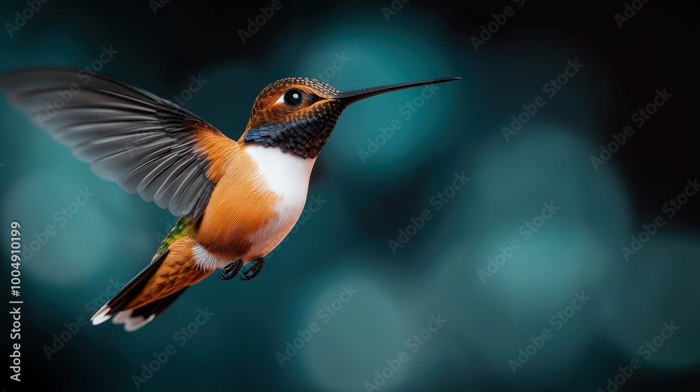 Obraz premium Hummingbird in Flight Vivid Colors Nature Wildlife Photography