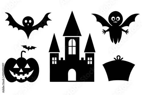 cute halloween elemants vector icon set in white background photo