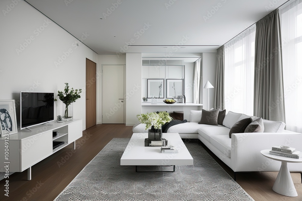 Polar White Minimalist Living Room in a Contemporary Urban Apartment with Elegant Simplicity and Modern Decor Polar White Minimalist Living Room in a Contemporary Urban Apartment with Elegant Simplicity and Modern Decor