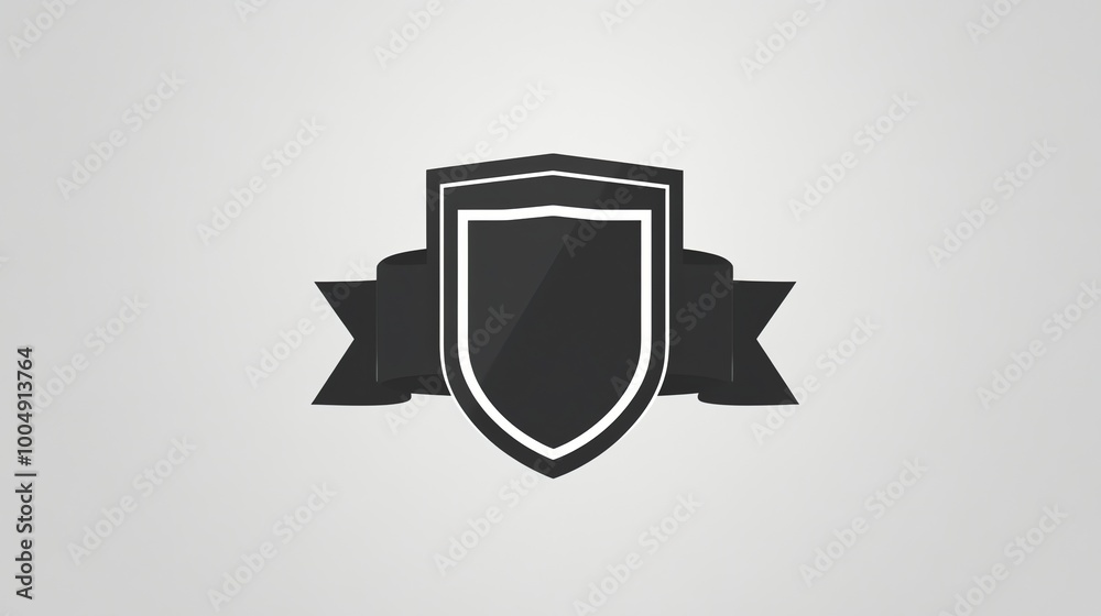 Black and white shield with ribbon. Black and white shield with ribbon.