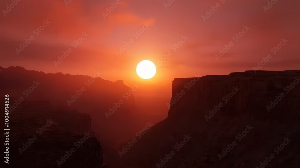 Fiery Sunset Over Canyon Cliffs Dramatic Landscape Golden Hour Nature Background Fiery Sunset Over Canyon Cliffs Dramatic Landscape Golden Hour Nature Background