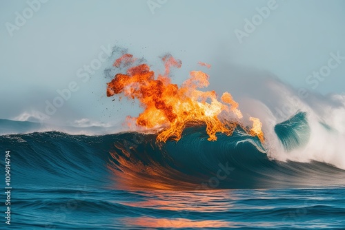 Vibrant Fire Blast Effects with Dynamic Waves on Clean White Background