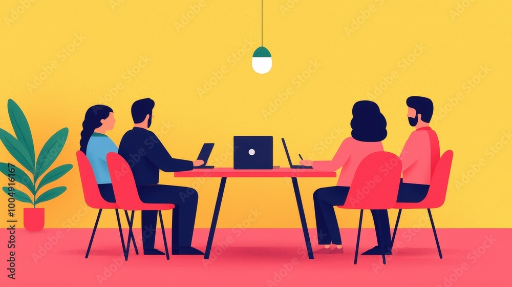Business Team Meeting Collaboration Illustration   Modern Office Interior