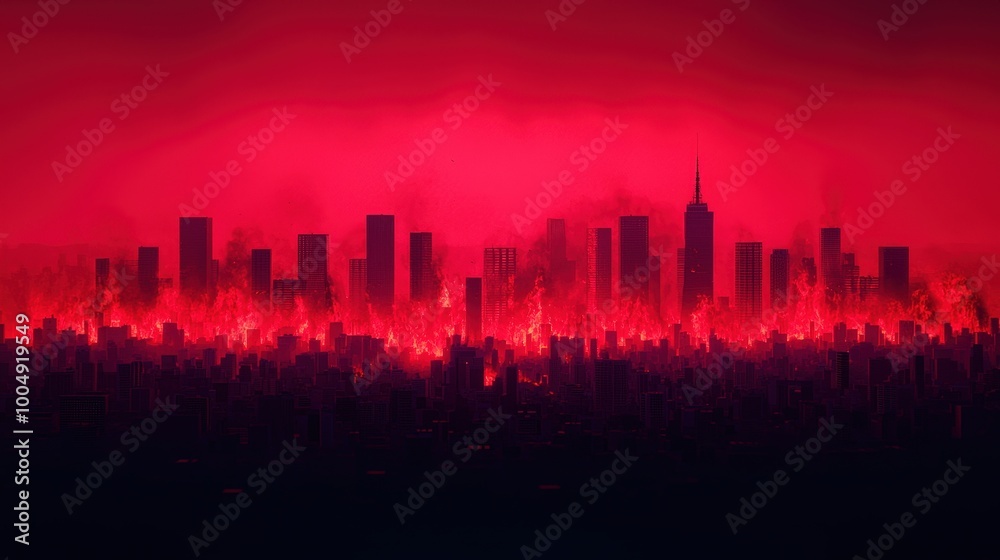 Fototapeta premium Burning Cityscape Apocalyptic Urban Fire Disaster