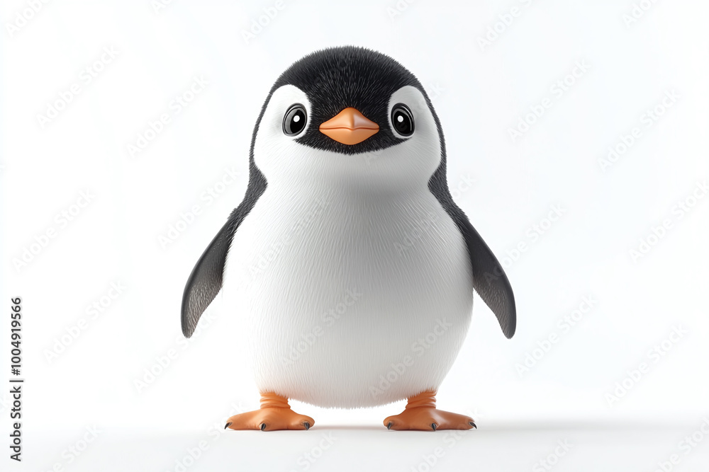 Fototapeta premium Cute Cheerful Penguin: A penguin standing upright against a white background