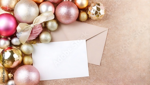 Festive Christmas background with vibrant decorations and thoughtful card design. photo