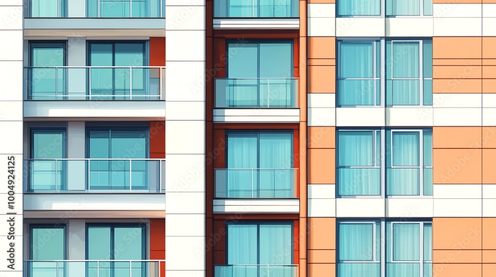 Fototapeta premium Close-up of a modern apartment building with balconies and windows.