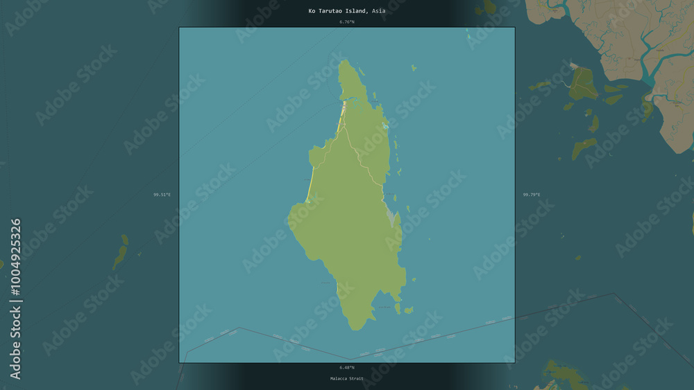 Naklejka premium Ko Tarutao Island, Thailand, highlighted and labelled. Topo Humanitarian