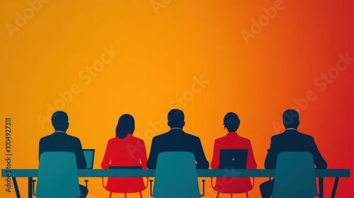 Business Team Meeting Silhouette with Orange Background