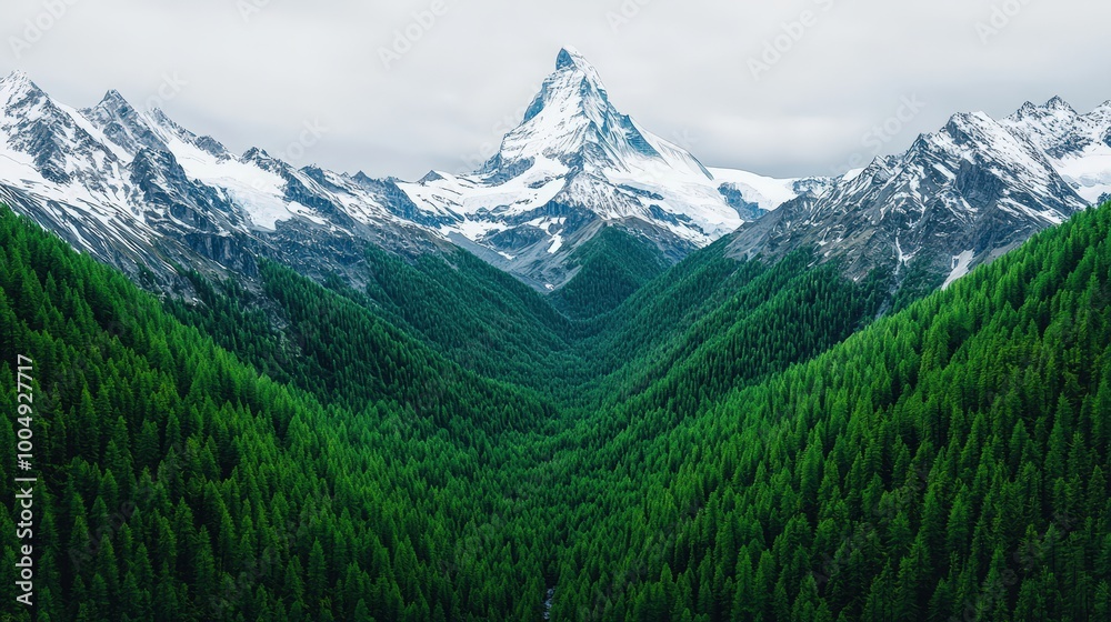 Obraz premium Majestic Swiss Alps with Lush Evergreen Forest Landscape