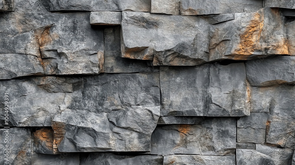 A wall made of rough, gray stone. A wall made of rough, gray stone.