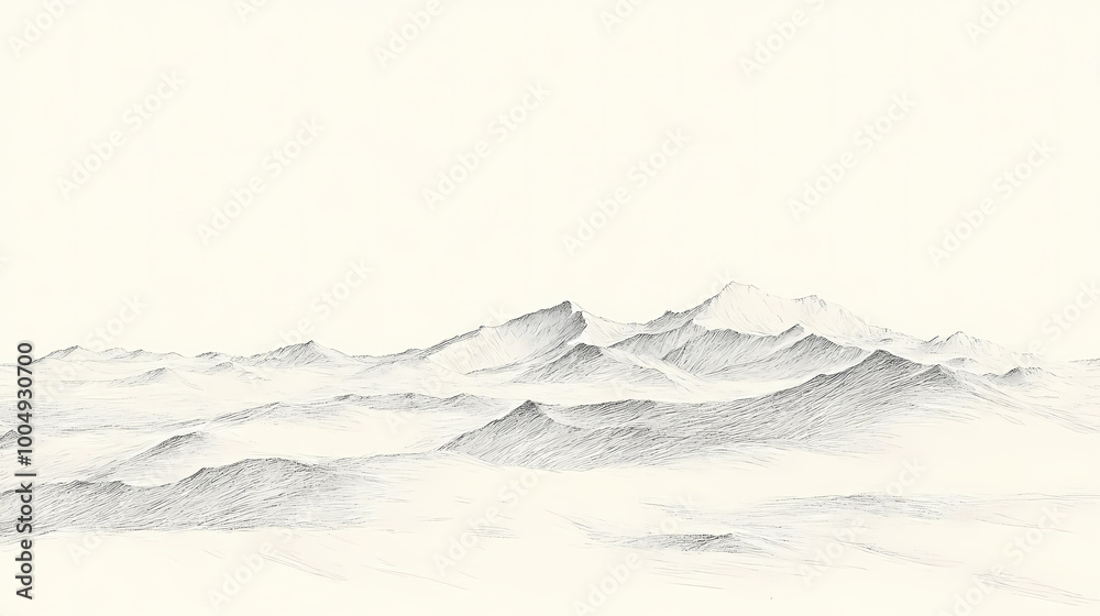 Obraz premium Desert landscape nature minimalist serenity simplicity tranquility lines ink drawing artwork monochrome beauty. Ink Drawing. Illustration