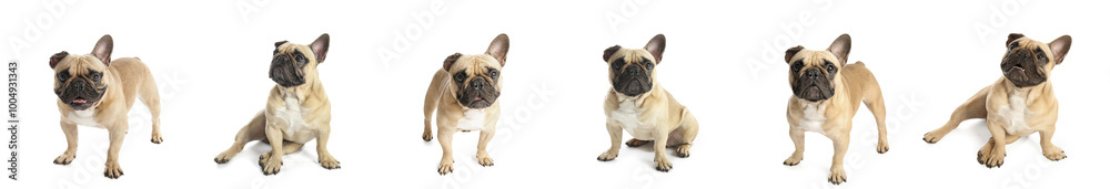 Set of cute French bulldog on white background Set of cute French bulldog on white background