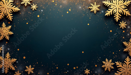 New Years Eve corner border banner of glittery gold snowflake streamers decorations,2025 Christmas 