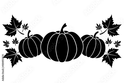 Fall logo border with pumpkins and fall leaves, 
