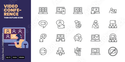 video conference thin outline icon vector design good for web and mobile app