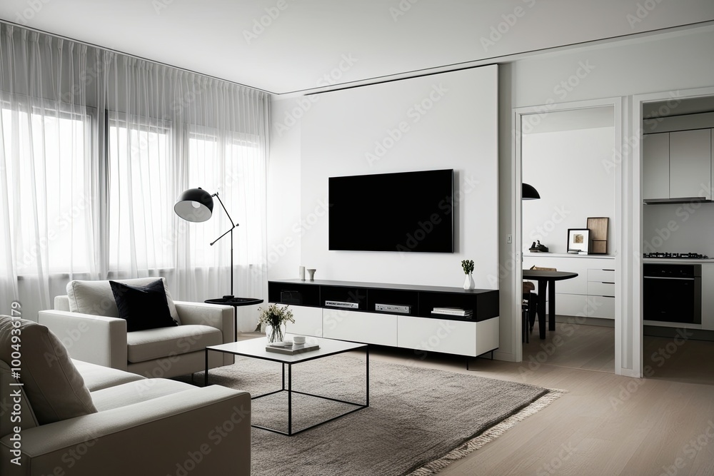 Minimalist Living Room Design in a Chic Empty Studio with White Aesthetic