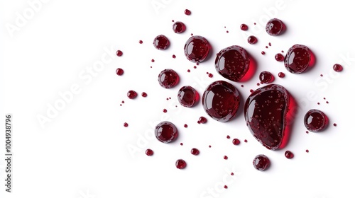 Vivid Blood Droplets on White Background: Ultra-Realistic Artistic Arrangement with Rich Crimson Color and Intricate Details