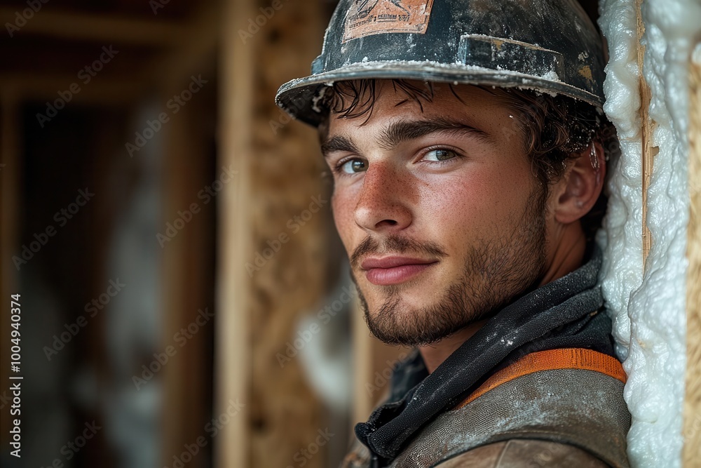construction worker diligently installing insulation in a new home showcasing craftsmanship and dedication in a dynamic industrious environment construction worker diligently installing insulation in a new home showcasing craftsmanship and dedication in a dynamic industrious environment