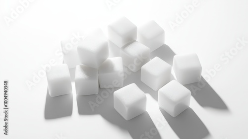 Delicate Elegance - Detailed Arrangement of White Sugar Cubes on White Background with Vibrant Lighting