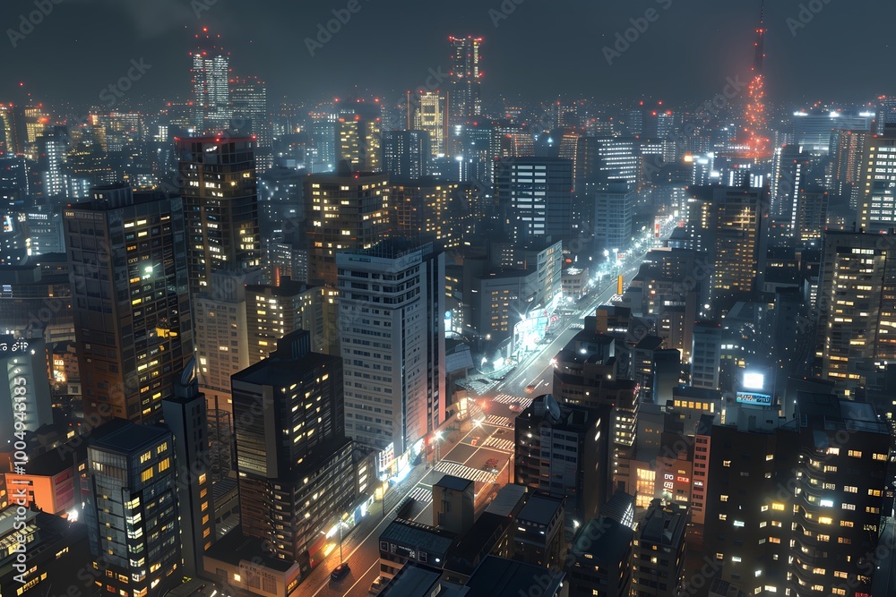 Fototapeta premium Nighttime Aerial View of a Cityscape