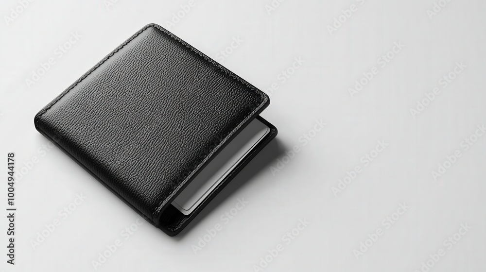Luxurious Black Leather Wallet with Blank Cards on White Background Luxurious Black Leather Wallet with Blank Cards on White Background