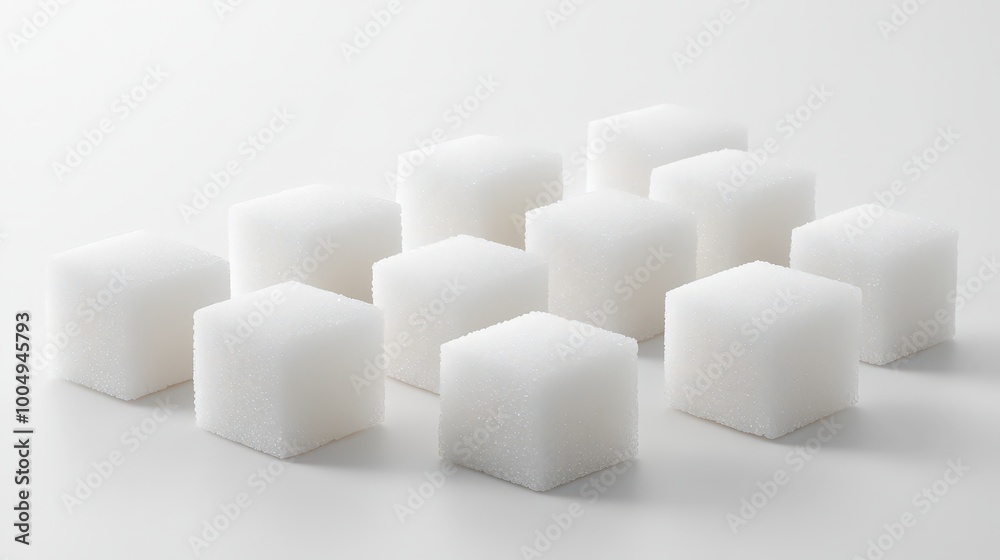 Crisp White Sugar Cubes Collection - Detailed, Sparkling, and Elegant on Pure White Background Crisp White Sugar Cubes Collection - Detailed, Sparkling, and Elegant on Pure White Background