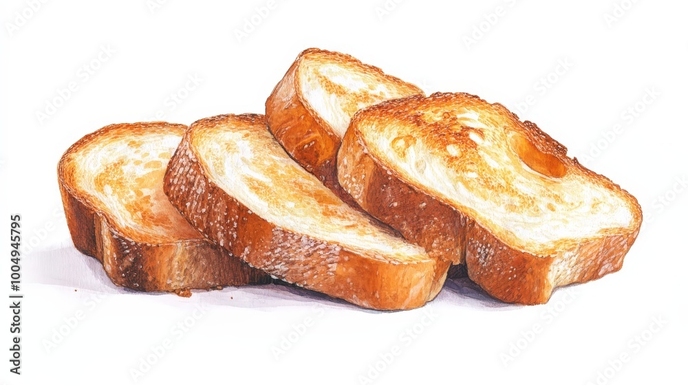Perfectly Roasted Toasts: Crispy, Golden Delights on White Background Perfectly Roasted Toasts: Crispy, Golden Delights on White Background