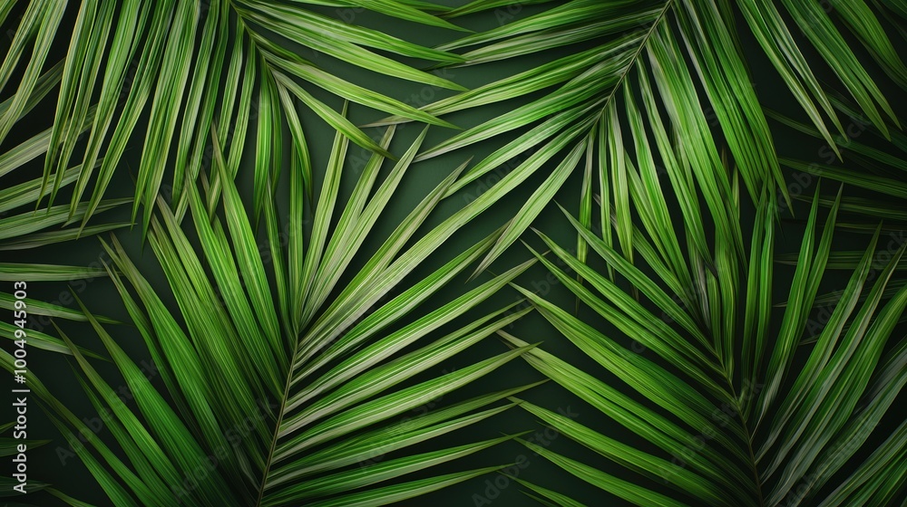 Lush Green Palm Fronds Tropical Foliage Texture Background Lush Green Palm Fronds Tropical Foliage Texture Background